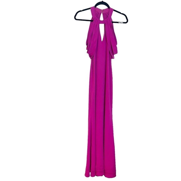 Badgley Mischka Draped Shoulder Crepe Gown Magenta Women's Size 0 - Picture 6 of 10